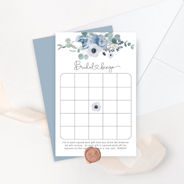 Dusty blue floral bridal shower bingo game (Creator Uploaded)