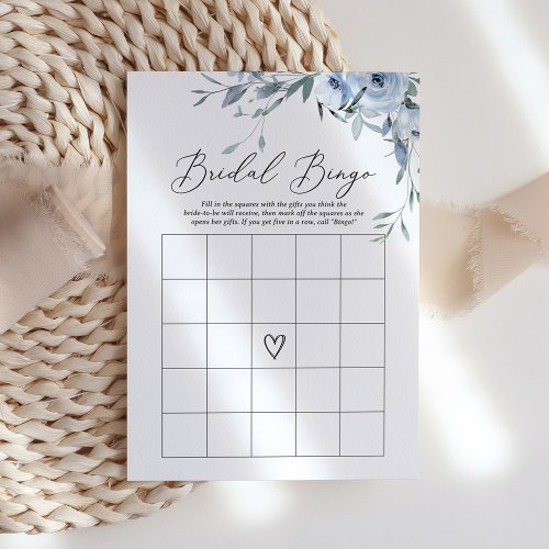 Dusty Blue Floral Bridal Shower Bingo Game Invitation