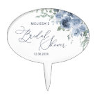 Dusty Blue Floral Bridal Shower Cake Toppers