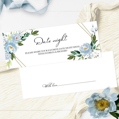 Dusty Blue Floral Bridal Shower Date Night Cards
