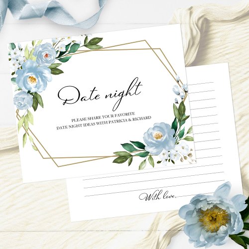Dusty Blue Floral Bridal Shower Date Night Cards