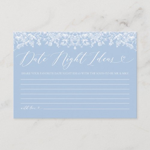 Dusty Blue Floral Bridal Shower Date Night Ideas Enclosure Card