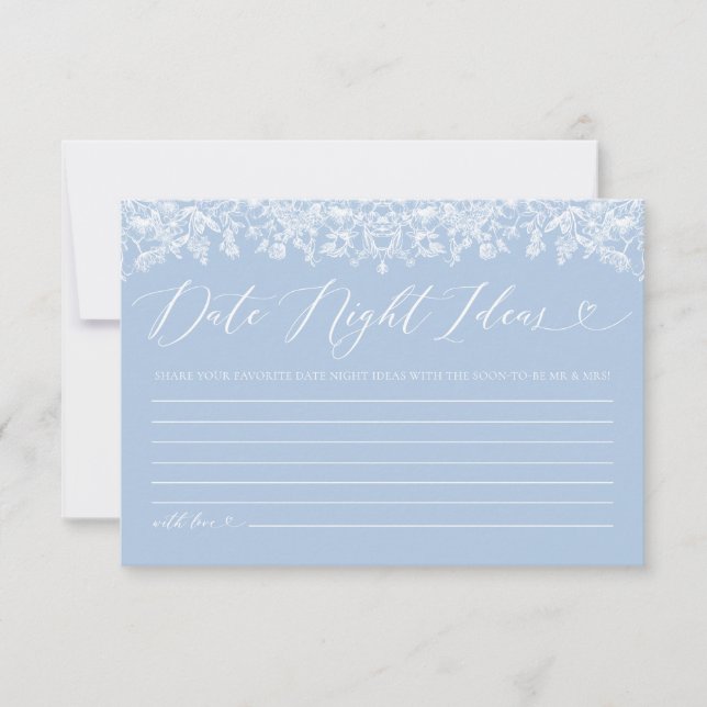 Dusty Blue Floral Bridal Shower Date Night Ideas Invitation (Front)