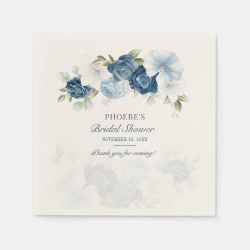 Dusty Blue Floral Bridal Shower Eucalyptus Paper Napkins