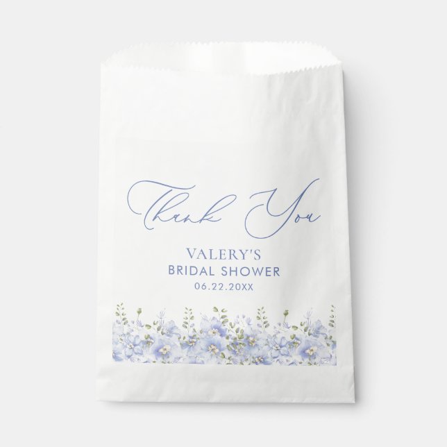 Dusty Blue Floral Bridal Shower Favor Bag (Front)