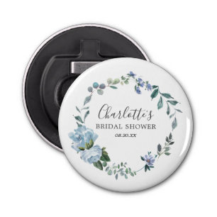 Dusty Blue Floral Bridal Shower Favor Bottle Opener