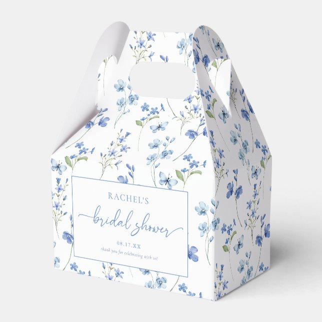 Dusty Blue Floral Bridal Shower Favor Boxes (Front Side)
