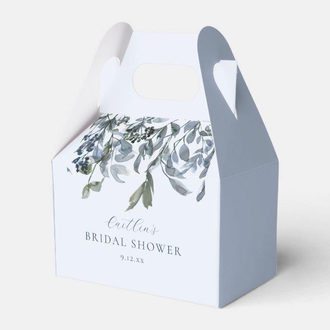 Dusty Blue Floral Bridal Shower Favor Boxes (Front Side)