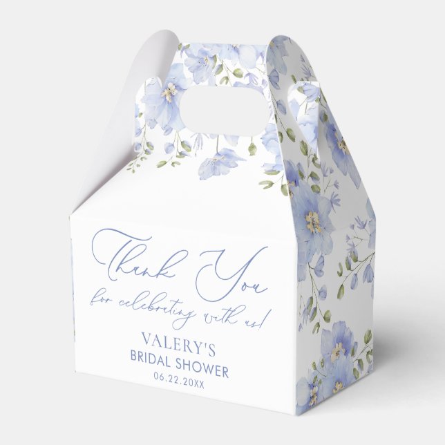Dusty Blue Floral Bridal Shower Favor Boxes (Front Side)