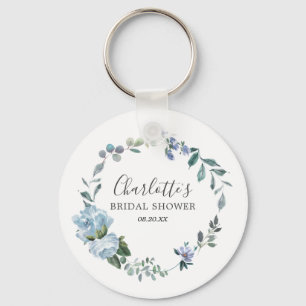 Dusty Blue Floral Bridal Shower Favor Keychain