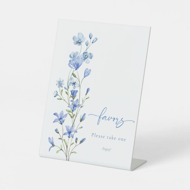 Dusty Blue Floral Bridal Shower Favors Pedestal Sign (Front)