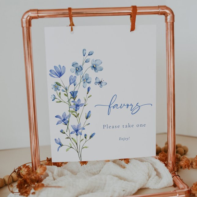 Dusty Blue Floral Bridal Shower Favors Sign (Creator Uploaded)
