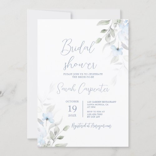 Dusty Blue Floral Bridal Shower  Invitation
