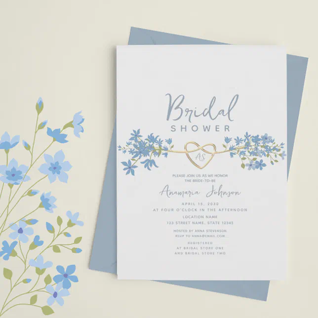 Dusty Blue Floral Bridal Shower Invitation Zazzle