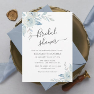 dusty blue floral bridal shower invitation