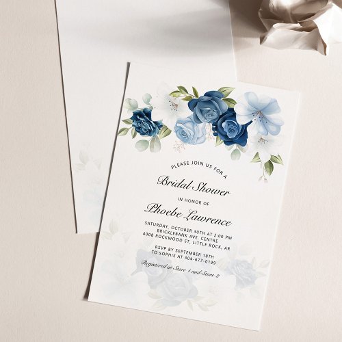 Dusty Blue Floral Bridal Shower Invitation