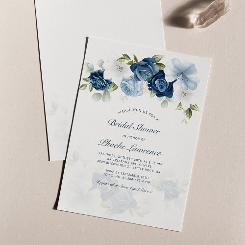 Dusty Blue Floral Bridal Shower Invitation