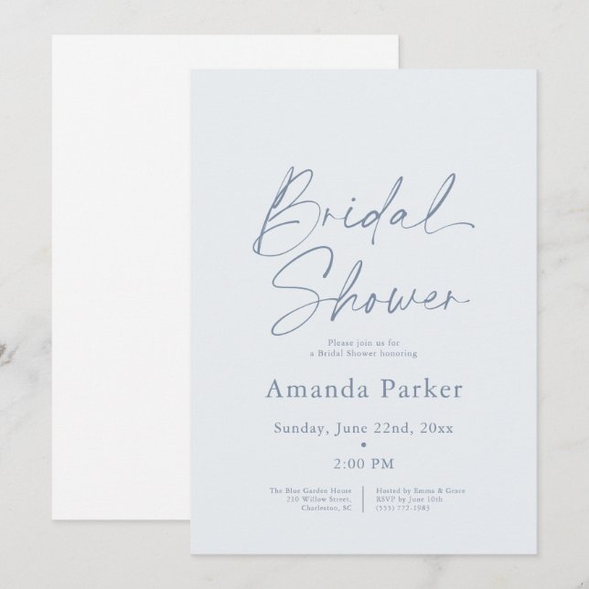 Dusty Blue Floral Bridal Shower  Invitation (Front/Back)