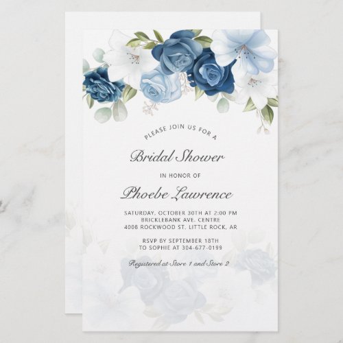 Dusty Blue Floral Bridal Shower Invitation Card