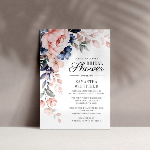Dusty Blue Floral Bridal Shower Invitation Stationery
