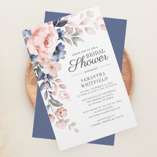 Dusty Blue Floral Bridal Shower Invitation Stationery