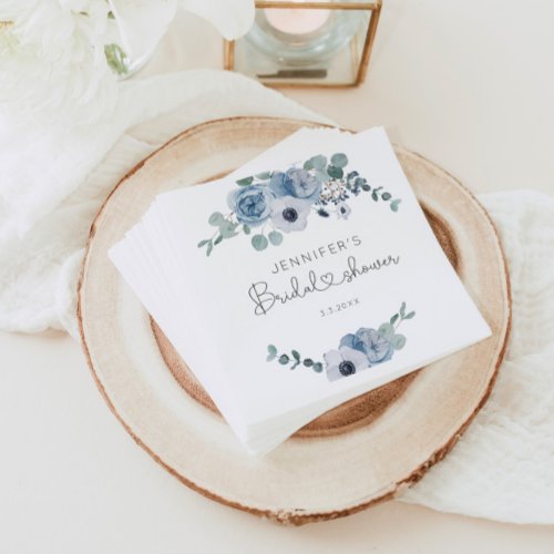 Dusty blue floral bridal shower napkins