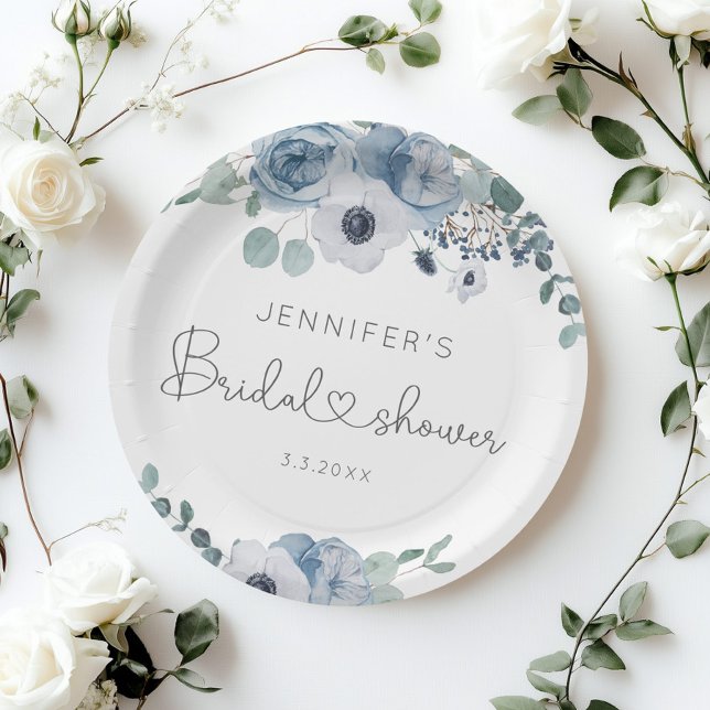 Dusty blue floral bridal shower napkins paper plates (Creator Uploaded)