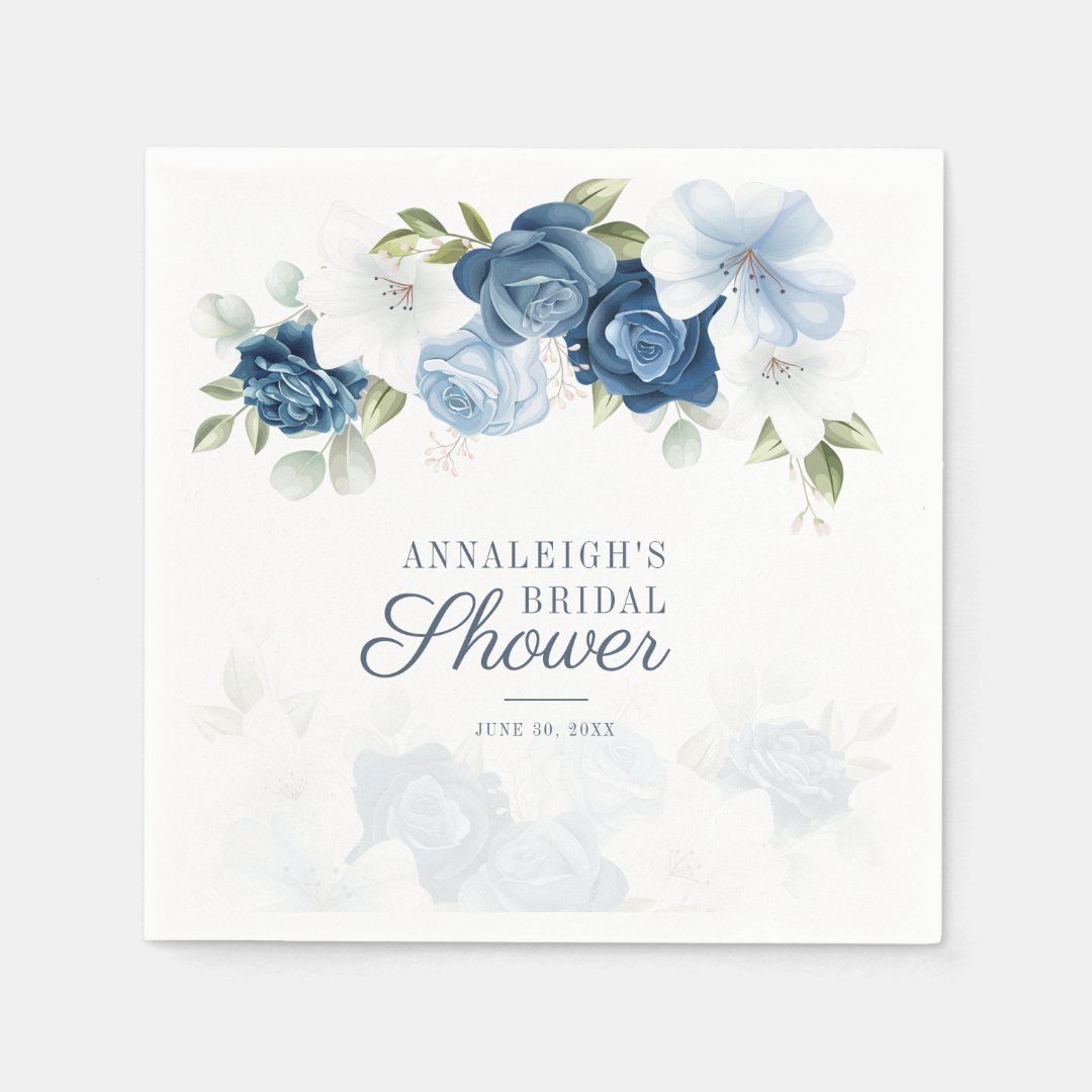 Dusty Blue Floral Bridal Shower Paper Napkins Zazzle