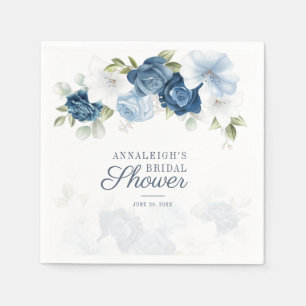 Dusty Blue Floral Bridal Shower Paper Napkins