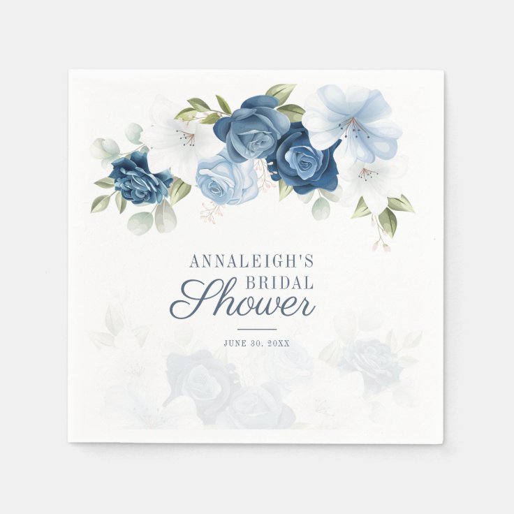 Dusty Blue Floral Bridal Shower Paper Napkins Zazzle