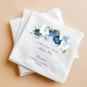 Dusty Blue Floral Bridal Shower Paper Napkins