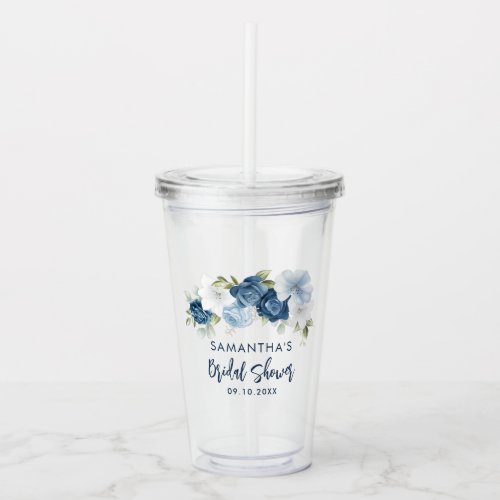 Dusty Blue Floral Bridal Shower Personalized Acrylic Tumbler