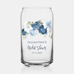Dusty Blue Floral Bridal Shower Personalized Can Glass
