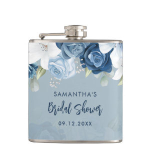 Dusty Blue Floral Bridal Shower Personalized Flask