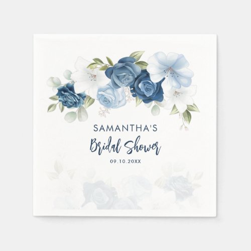 Dusty Blue Floral Bridal Shower Personalized Paper Napkins