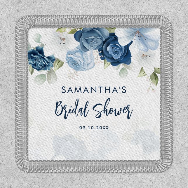 Dusty Blue Floral Bridal Shower Personalized Patch (Front)