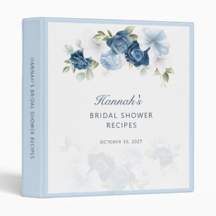 Dusty Blue Floral Bridal Shower Recipe 3 Ring Binder