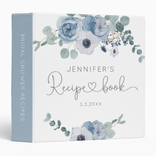 Dusty blue floral bridal shower Recipe Book 3 Ring Binder