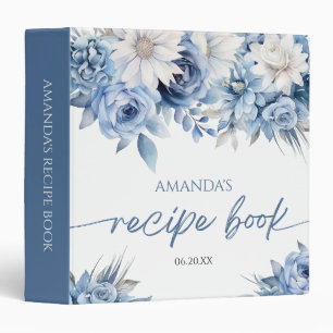 Dusty Blue Floral Bridal Shower Recipe Book 3 Ring Binder