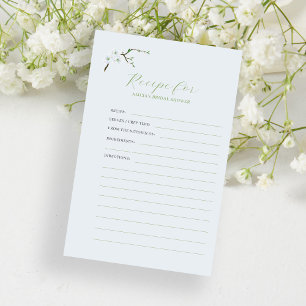 Dusty blue floral bridal shower recipe card