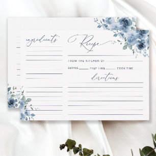 Dusty Blue Floral Bridal Shower Recipe Card