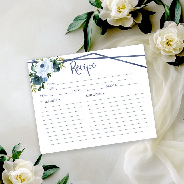 Dusty Blue Floral Bridal Shower Recipe Card (Creator Uploaded)