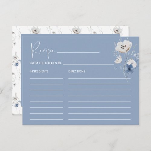Dusty Blue Floral Bridal Shower Recipe Card
