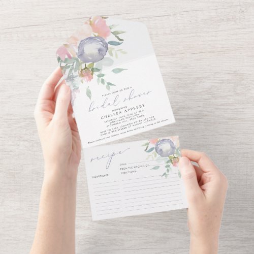 Dusty Blue Floral Bridal Shower Recipe Card Invite