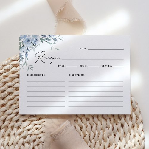Dusty Blue Floral Bridal Shower Recipe Cards