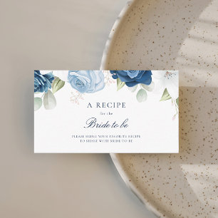 Dusty Blue Floral Bridal Shower Recipe Enclosure Card