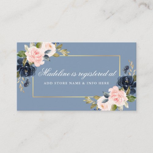 Dusty Blue Floral Bridal Shower Registry Insert