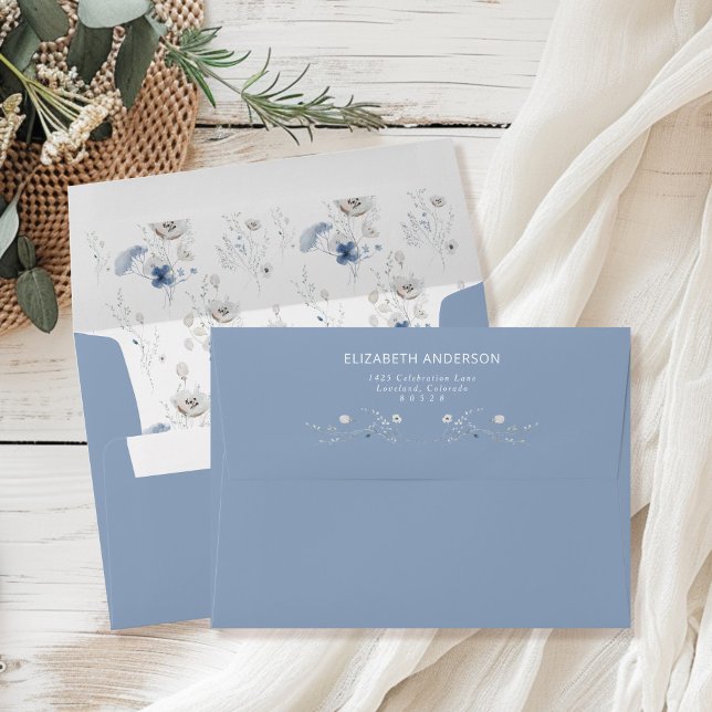 Dusty Blue Floral Bridal Shower Return Address  Envelope (Creator Uploaded)