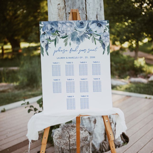 Dusty Blue Floral Bridal Shower Seating Chart Foam Board (Creator Uploaded)