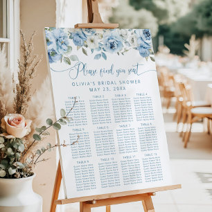 Dusty blue floral bridal shower seating chart foam board